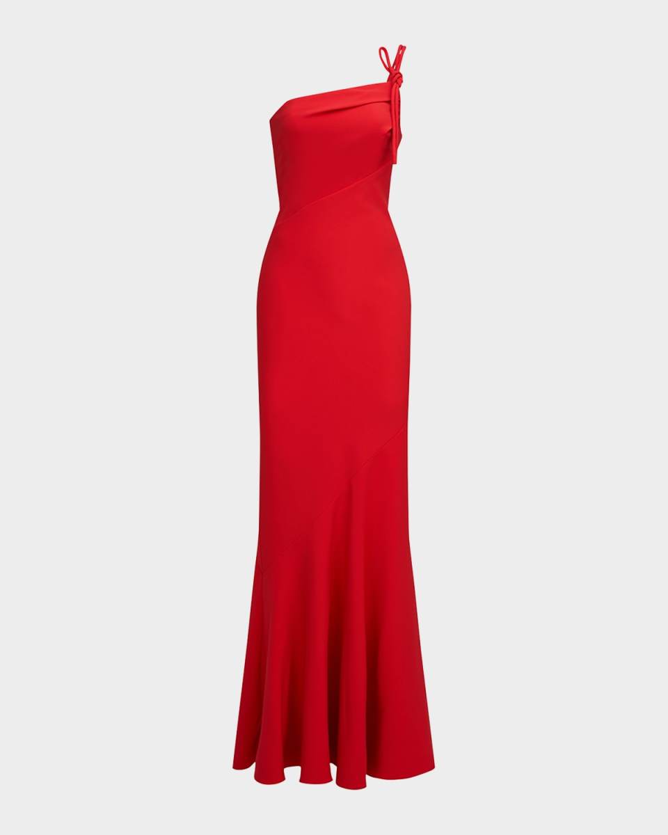 Sybil One-Shoulder Crepe Column Gown